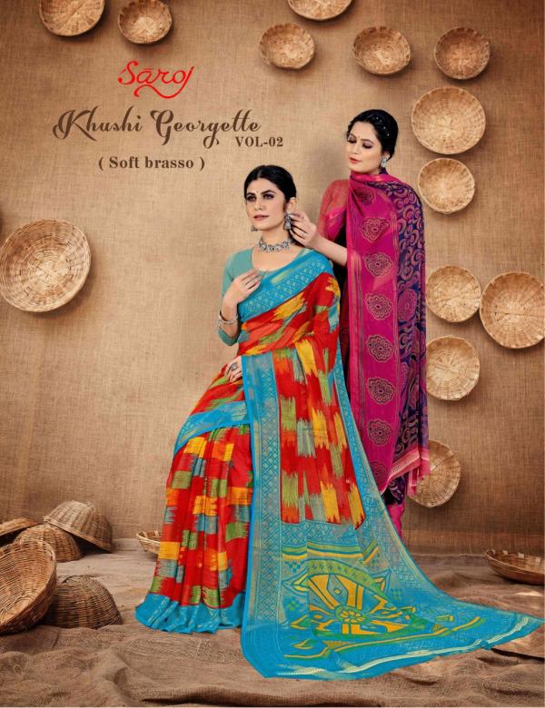 Saroj Khushi Georgette 2 Brasso  Designer Wear Saree Collection